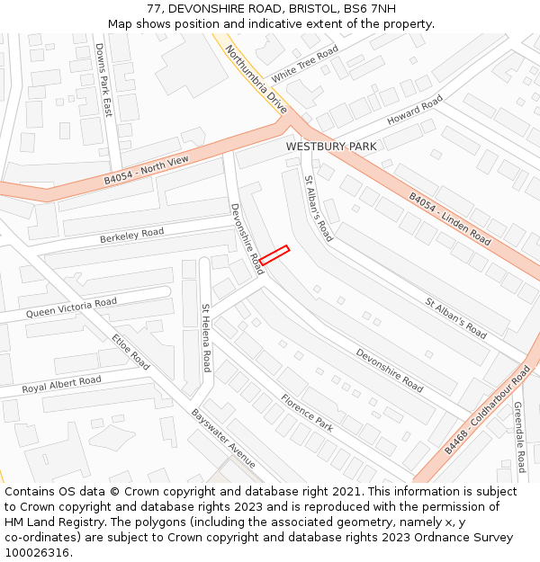 77, DEVONSHIRE ROAD, BRISTOL, BS6 7NH: Location map and indicative extent of plot