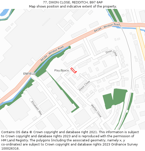 77, DIXON CLOSE, REDDITCH, B97 6AP: Location map and indicative extent of plot