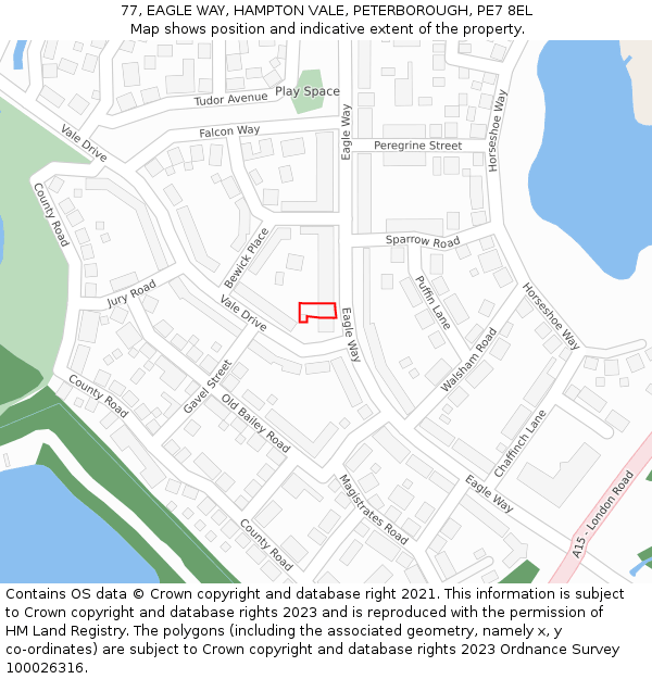 77, EAGLE WAY, HAMPTON VALE, PETERBOROUGH, PE7 8EL: Location map and indicative extent of plot