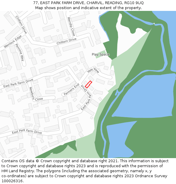 77, EAST PARK FARM DRIVE, CHARVIL, READING, RG10 9UQ: Location map and indicative extent of plot