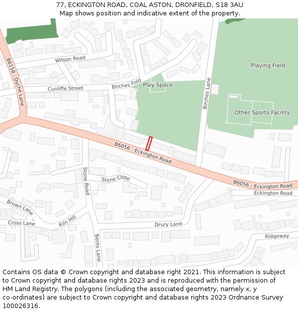 77, ECKINGTON ROAD, COAL ASTON, DRONFIELD, S18 3AU: Location map and indicative extent of plot
