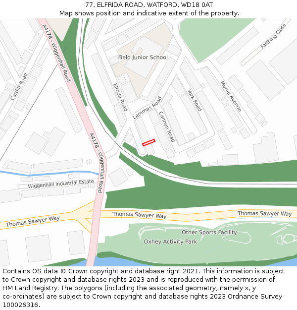77, ELFRIDA ROAD, WATFORD, WD18 0AT: Location map and indicative extent of plot
