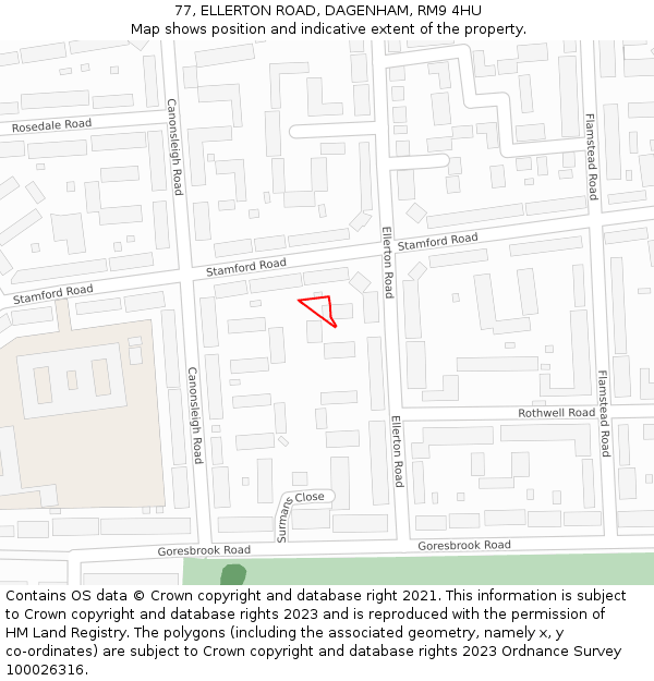 77, ELLERTON ROAD, DAGENHAM, RM9 4HU: Location map and indicative extent of plot