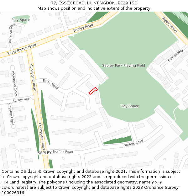 77, ESSEX ROAD, HUNTINGDON, PE29 1SD: Location map and indicative extent of plot