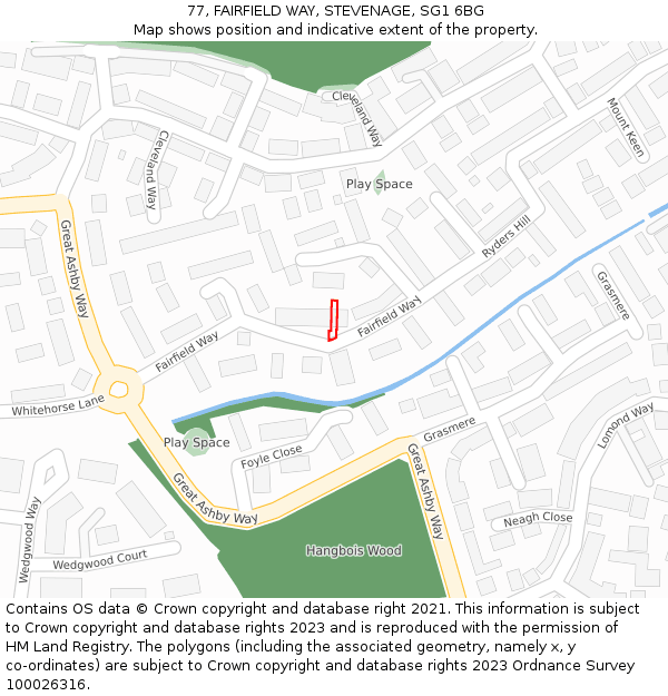77, FAIRFIELD WAY, STEVENAGE, SG1 6BG: Location map and indicative extent of plot