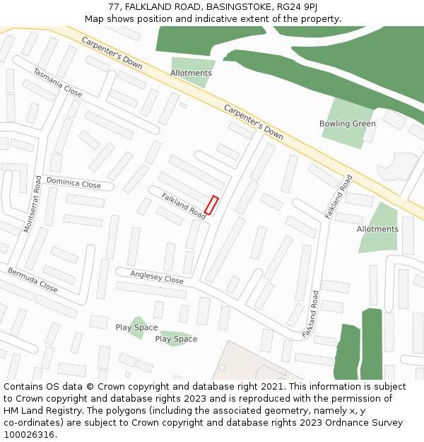 77, FALKLAND ROAD, BASINGSTOKE, RG24 9PJ: Location map and indicative extent of plot