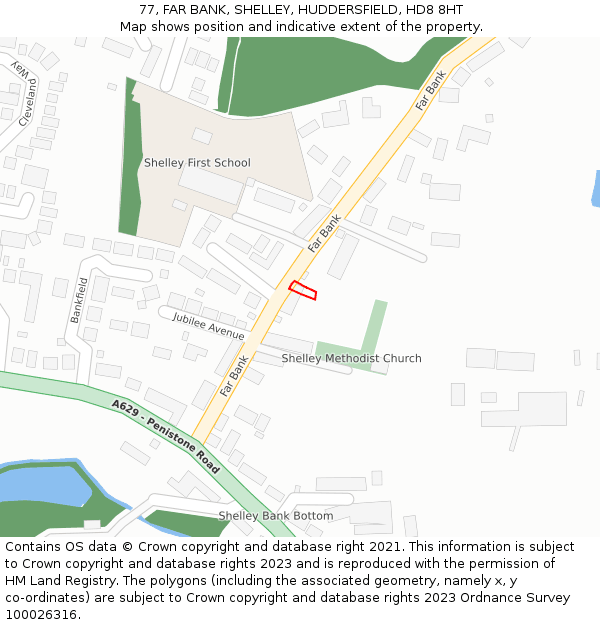 77, FAR BANK, SHELLEY, HUDDERSFIELD, HD8 8HT: Location map and indicative extent of plot