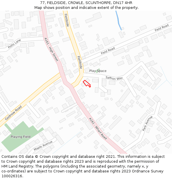 77, FIELDSIDE, CROWLE, SCUNTHORPE, DN17 4HR: Location map and indicative extent of plot