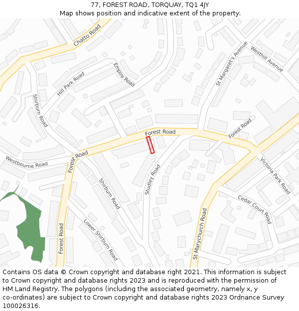 77, FOREST ROAD, TORQUAY, TQ1 4JY: Location map and indicative extent of plot