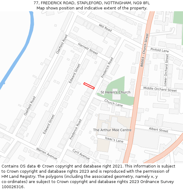77, FREDERICK ROAD, STAPLEFORD, NOTTINGHAM, NG9 8FL: Location map and indicative extent of plot