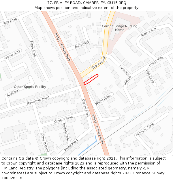 77, FRIMLEY ROAD, CAMBERLEY, GU15 3EQ: Location map and indicative extent of plot