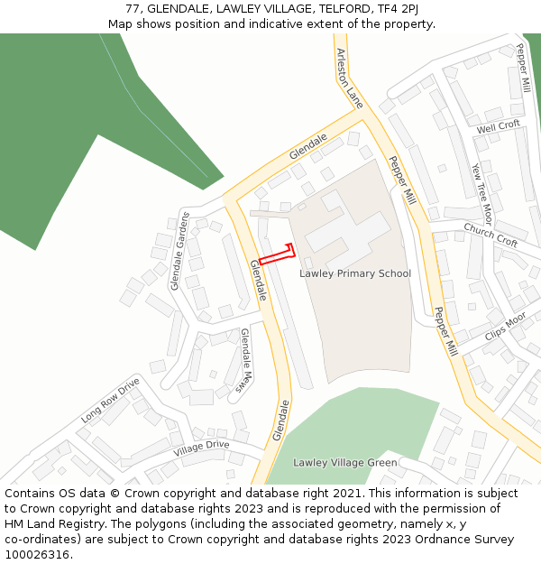 77, GLENDALE, LAWLEY VILLAGE, TELFORD, TF4 2PJ: Location map and indicative extent of plot
