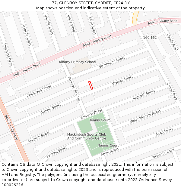77, GLENROY STREET, CARDIFF, CF24 3JY: Location map and indicative extent of plot