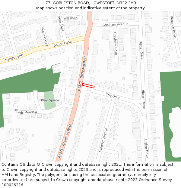 77, GORLESTON ROAD, LOWESTOFT, NR32 3AB: Location map and indicative extent of plot