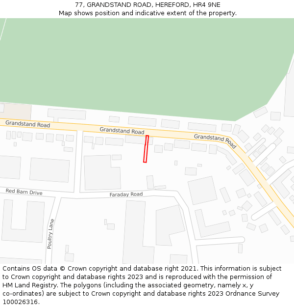 77, GRANDSTAND ROAD, HEREFORD, HR4 9NE: Location map and indicative extent of plot
