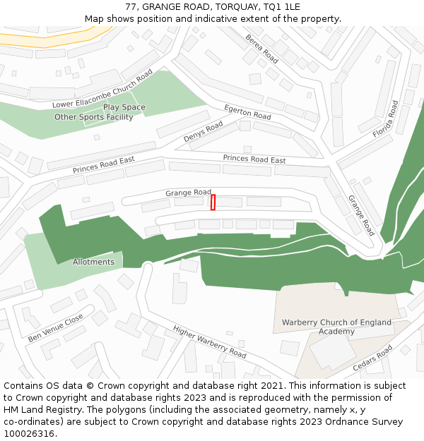 77, GRANGE ROAD, TORQUAY, TQ1 1LE: Location map and indicative extent of plot