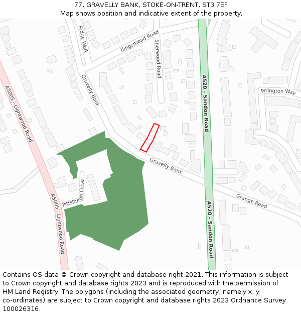 77, GRAVELLY BANK, STOKE-ON-TRENT, ST3 7EF: Location map and indicative extent of plot