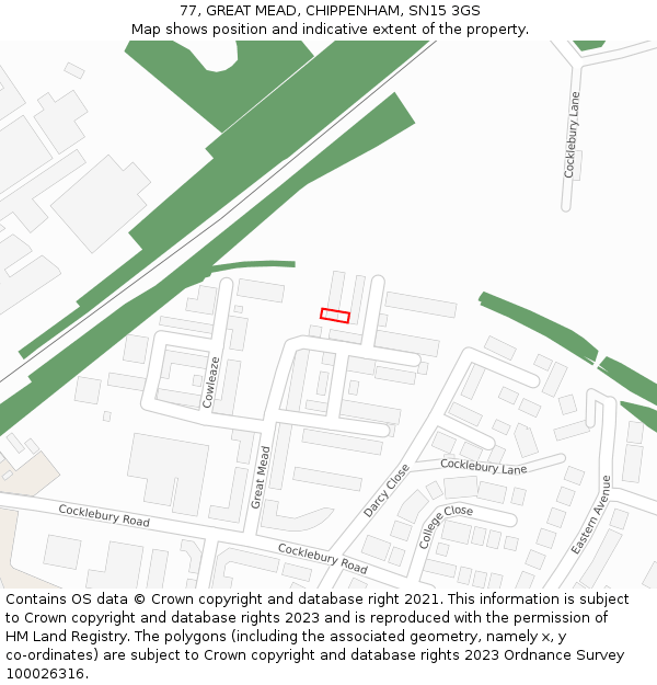 77, GREAT MEAD, CHIPPENHAM, SN15 3GS: Location map and indicative extent of plot