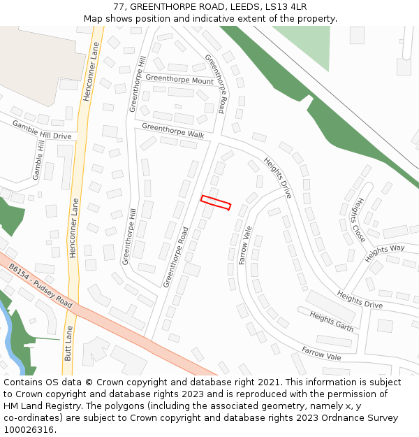 77, GREENTHORPE ROAD, LEEDS, LS13 4LR: Location map and indicative extent of plot