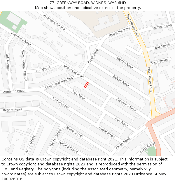 77, GREENWAY ROAD, WIDNES, WA8 6HD: Location map and indicative extent of plot