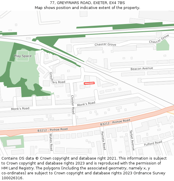 77, GREYFRIARS ROAD, EXETER, EX4 7BS: Location map and indicative extent of plot