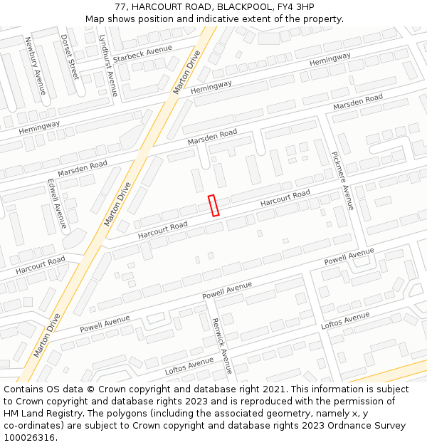 77, HARCOURT ROAD, BLACKPOOL, FY4 3HP: Location map and indicative extent of plot