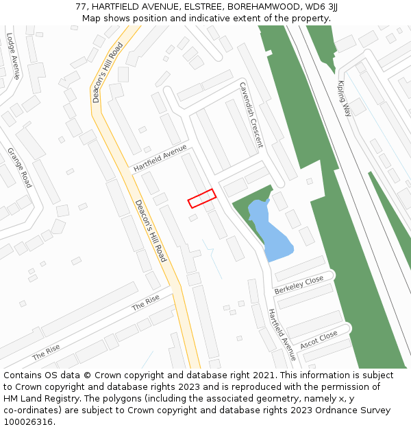 77, HARTFIELD AVENUE, ELSTREE, BOREHAMWOOD, WD6 3JJ: Location map and indicative extent of plot