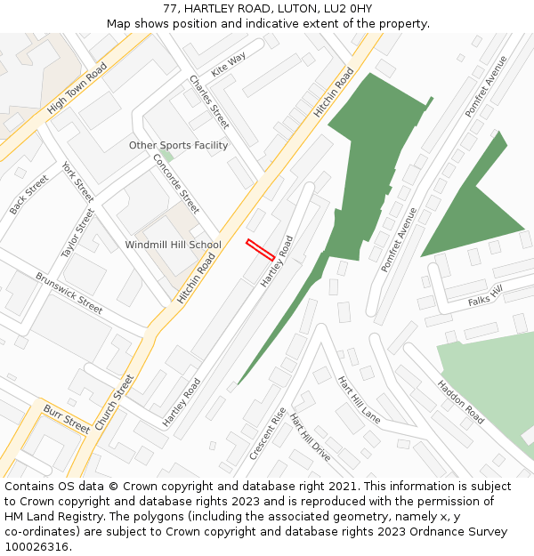 77, HARTLEY ROAD, LUTON, LU2 0HY: Location map and indicative extent of plot