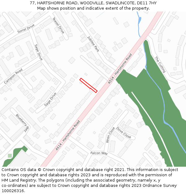 77, HARTSHORNE ROAD, WOODVILLE, SWADLINCOTE, DE11 7HY: Location map and indicative extent of plot