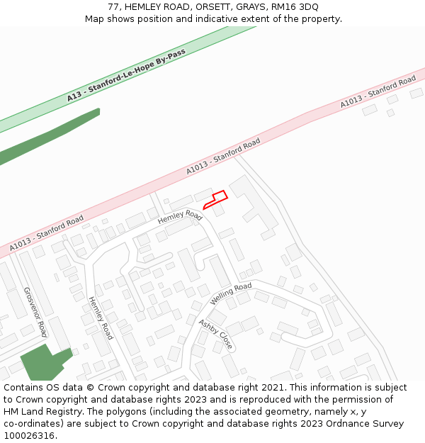 77, HEMLEY ROAD, ORSETT, GRAYS, RM16 3DQ: Location map and indicative extent of plot