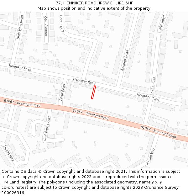 77, HENNIKER ROAD, IPSWICH, IP1 5HF: Location map and indicative extent of plot