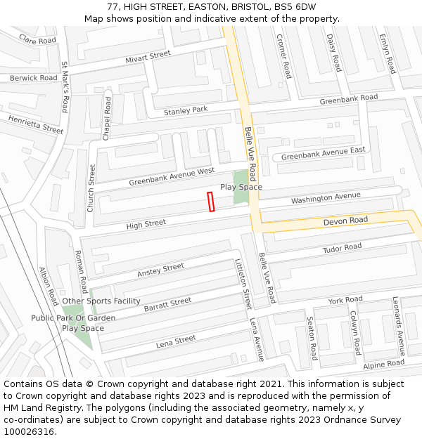 77, HIGH STREET, EASTON, BRISTOL, BS5 6DW: Location map and indicative extent of plot