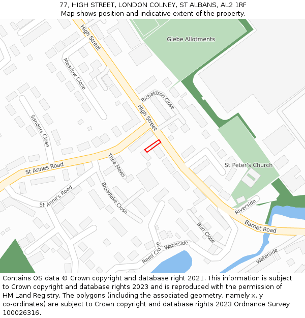 77, HIGH STREET, LONDON COLNEY, ST ALBANS, AL2 1RF: Location map and indicative extent of plot