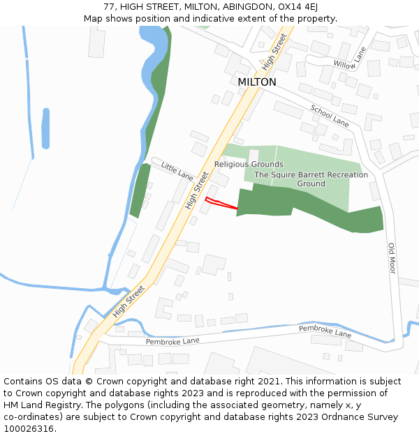 77, HIGH STREET, MILTON, ABINGDON, OX14 4EJ: Location map and indicative extent of plot
