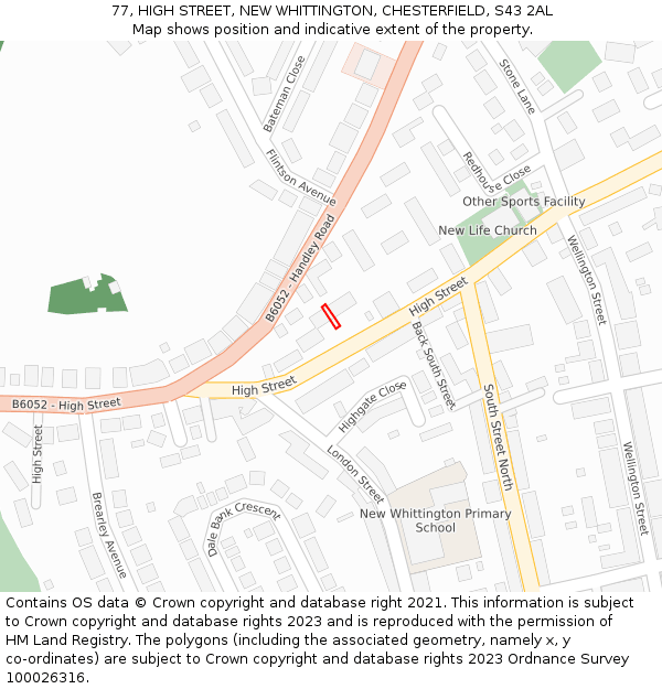 77, HIGH STREET, NEW WHITTINGTON, CHESTERFIELD, S43 2AL: Location map and indicative extent of plot