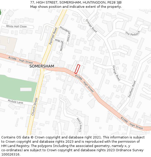 77, HIGH STREET, SOMERSHAM, HUNTINGDON, PE28 3JB: Location map and indicative extent of plot