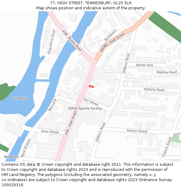 77, HIGH STREET, TEWKESBURY, GL20 5LA: Location map and indicative extent of plot