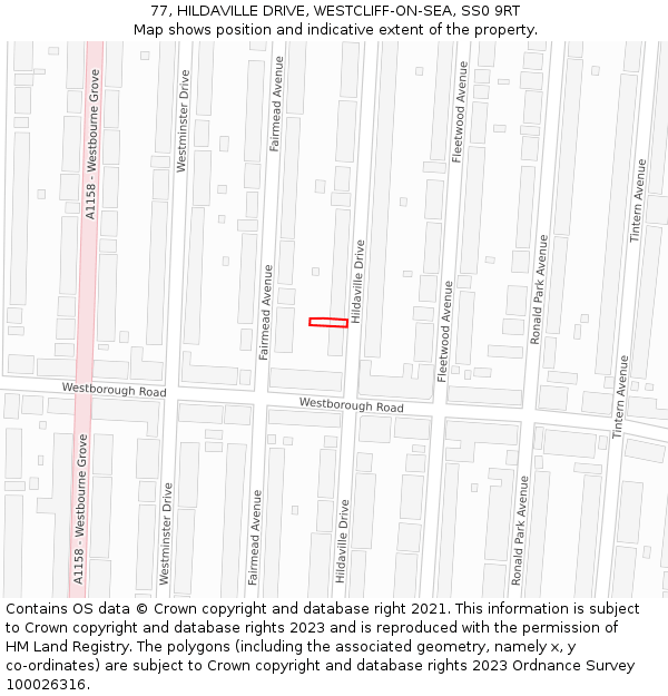 77, HILDAVILLE DRIVE, WESTCLIFF-ON-SEA, SS0 9RT: Location map and indicative extent of plot