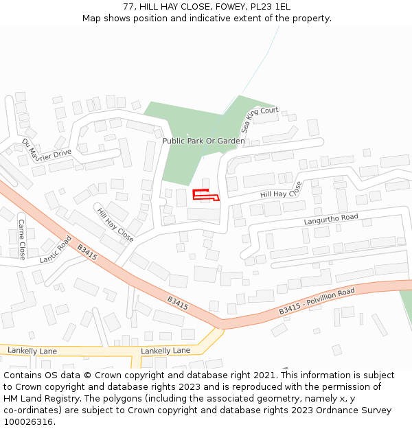 77, HILL HAY CLOSE, FOWEY, PL23 1EL: Location map and indicative extent of plot
