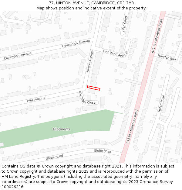 77, HINTON AVENUE, CAMBRIDGE, CB1 7AR: Location map and indicative extent of plot