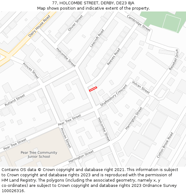 77, HOLCOMBE STREET, DERBY, DE23 8JA: Location map and indicative extent of plot