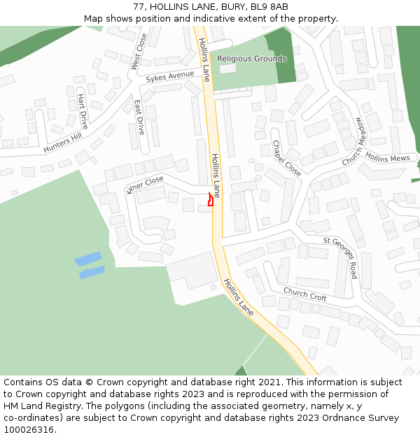 77, HOLLINS LANE, BURY, BL9 8AB: Location map and indicative extent of plot
