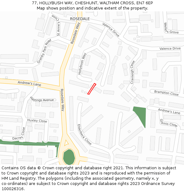 77, HOLLYBUSH WAY, CHESHUNT, WALTHAM CROSS, EN7 6EP: Location map and indicative extent of plot