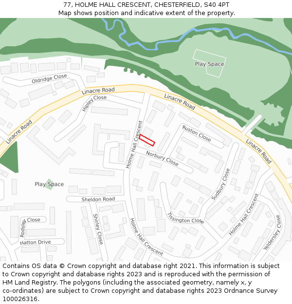 77, HOLME HALL CRESCENT, CHESTERFIELD, S40 4PT: Location map and indicative extent of plot