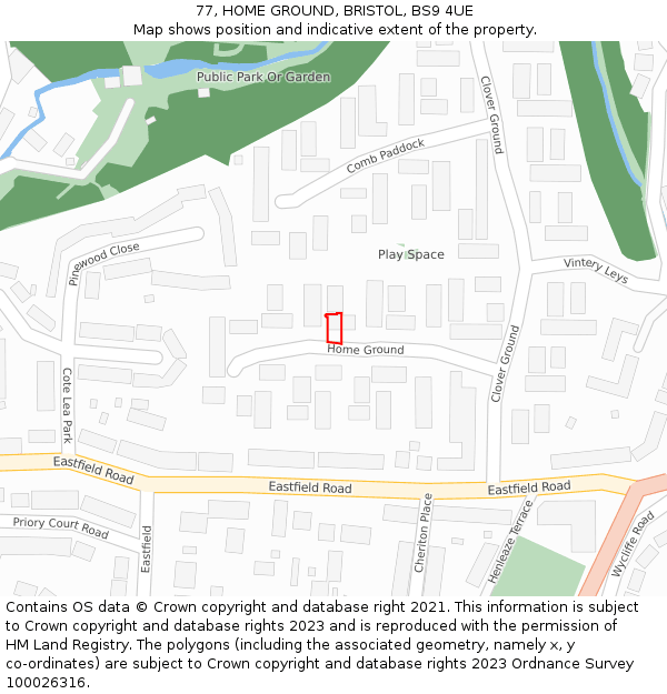 77, HOME GROUND, BRISTOL, BS9 4UE: Location map and indicative extent of plot