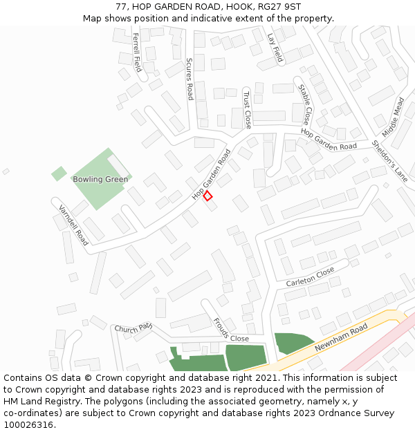 77, HOP GARDEN ROAD, HOOK, RG27 9ST: Location map and indicative extent of plot