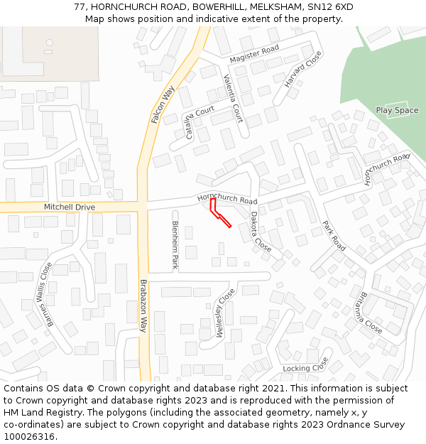 77, HORNCHURCH ROAD, BOWERHILL, MELKSHAM, SN12 6XD: Location map and indicative extent of plot