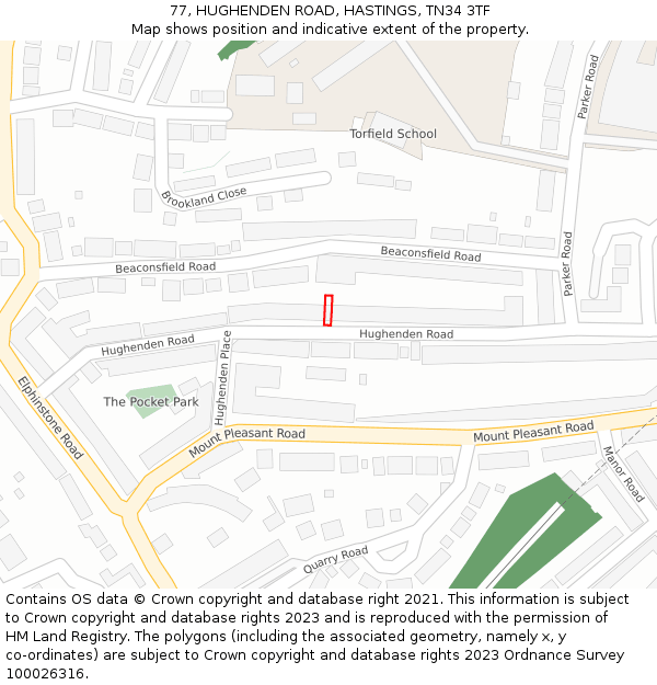 77, HUGHENDEN ROAD, HASTINGS, TN34 3TF: Location map and indicative extent of plot