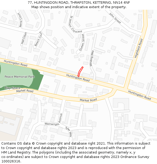 77, HUNTINGDON ROAD, THRAPSTON, KETTERING, NN14 4NF: Location map and indicative extent of plot