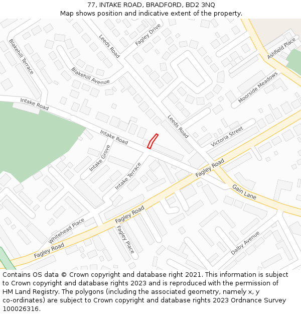 77, INTAKE ROAD, BRADFORD, BD2 3NQ: Location map and indicative extent of plot